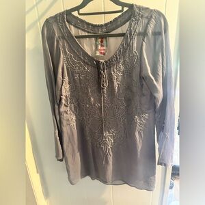 Johnny Was chambray blue blouse